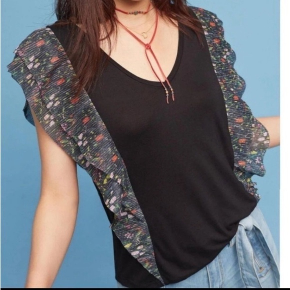 Anthropologie Vanessa Virginia Indak Floral Ruffle Top, Size XS
